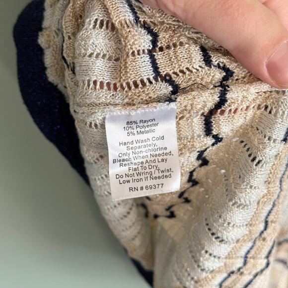 Wendy Williams Sweater Vest Womens XL Ivory Chevron Metallic Open Knit Pullover - Picture 7 of 7